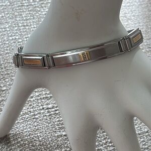 1BG 14K Stainless Steel Link Bracelet with Diamonds